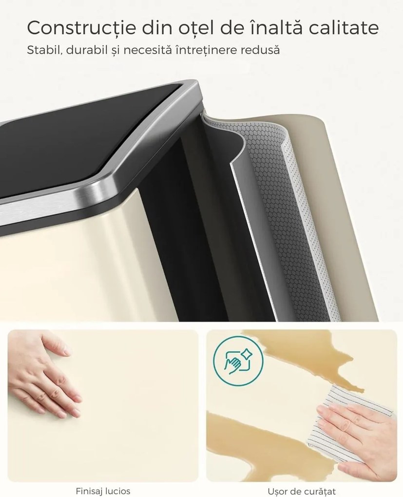 Coș pentru separarea deșeurilor SORT 30l (2×15l), bej SongmicsHome