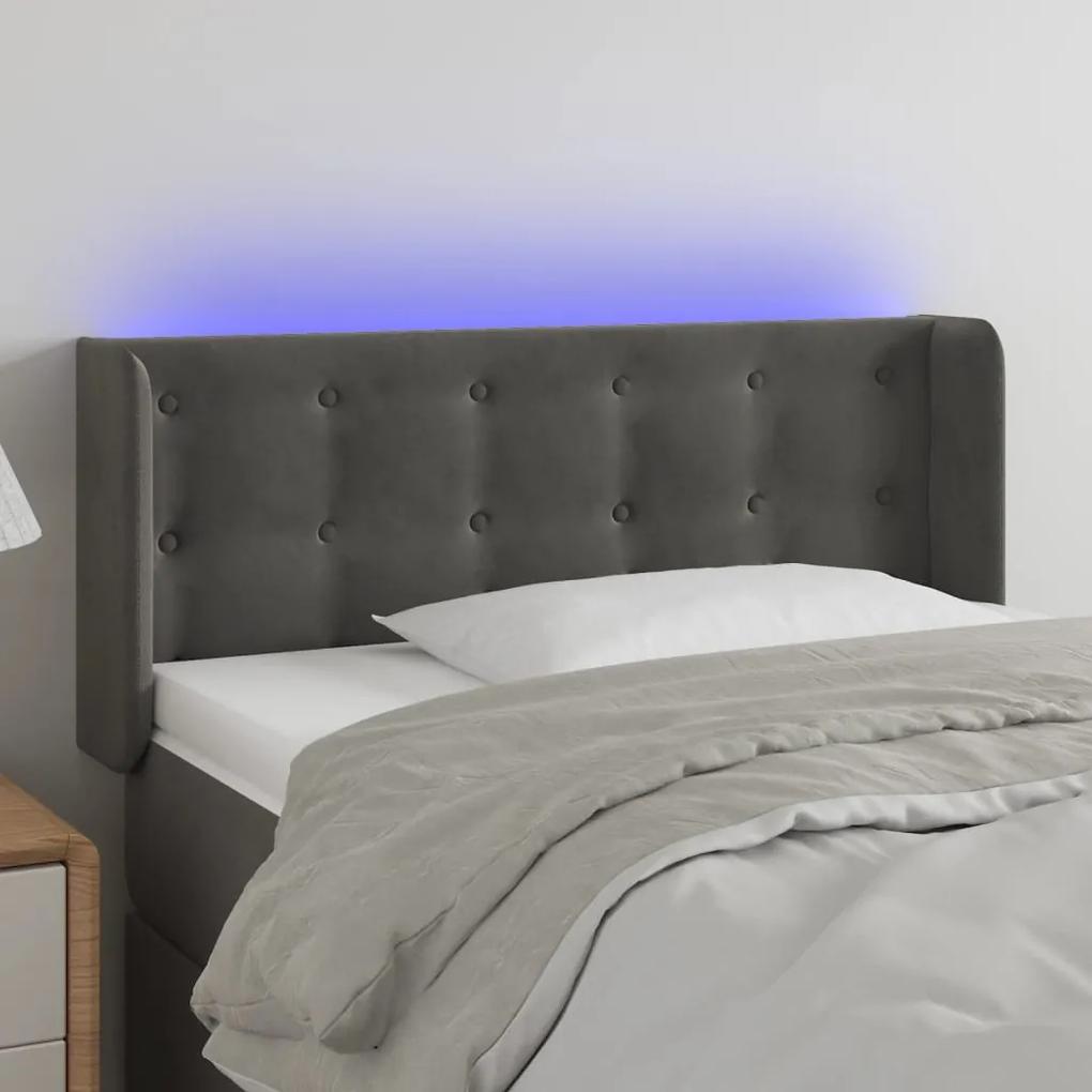 3123701 vidaXL Tăblie de pat cu LED, gri închis, 83x16x78/88 cm, catifea