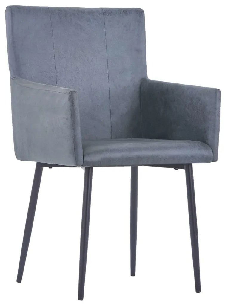 3051098 vidaXL Scaune de sufragerie cu cotiere, 6 buc., gri, velur ecologic