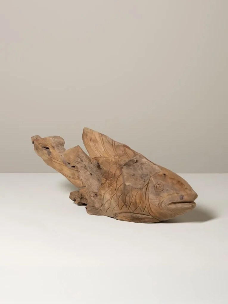 Decoratiune sculptata manual din lemn de tec, H27,5 cm, "Antique Shore"