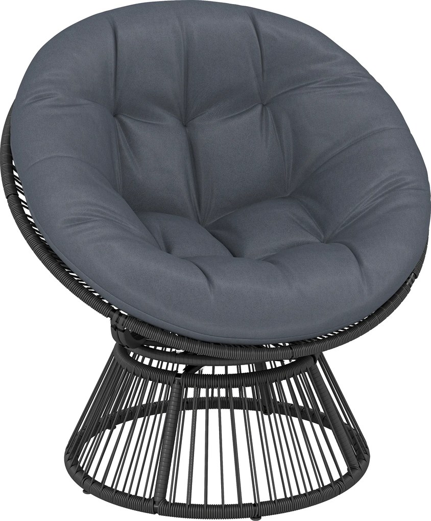 Outsunny Scaun Papasan rotativ 360° Fotoliu din coș cu pernă Cadru din oțel Fotoliu rotund din ratan Loungesessel Gri | Aosom Romania