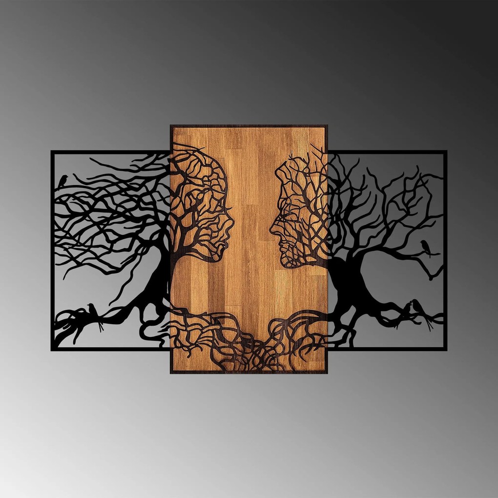 Decoratiune de perete lemn Tree Love - 312, Negru, 3x79x125 cm