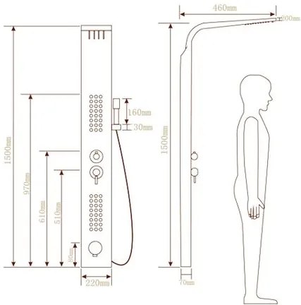 Panou dus hidromasaj inox 5 functii Digital-Gold  Satin TRENDY S