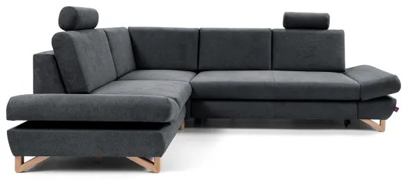 Colțar tapițat extensibil AVESTA, cu spațiu de depozitare, configurație L (stânga), antracit