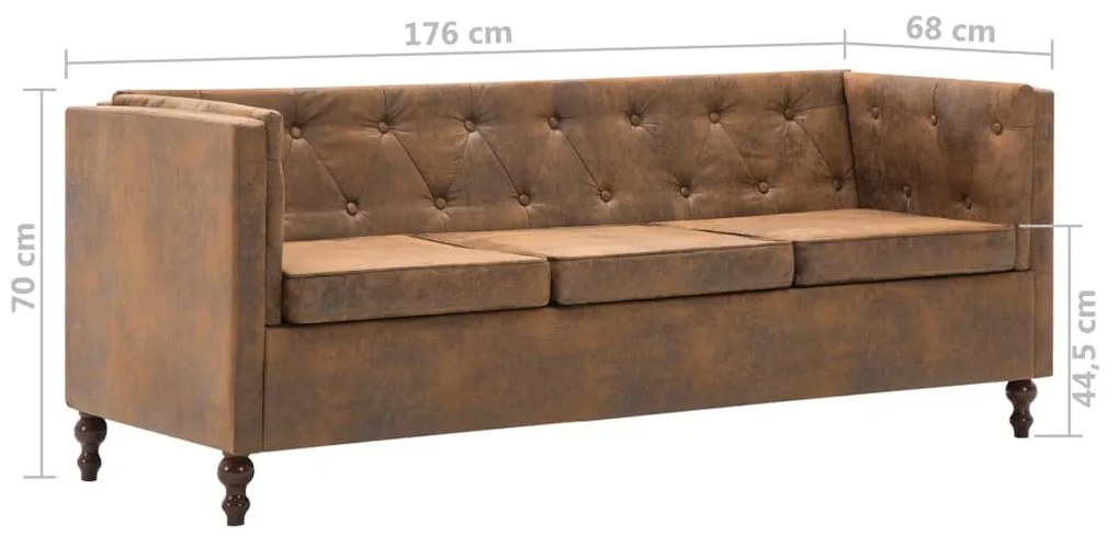 Canapea Chesterfield cu 3 locuri, tapiterie aspect velur, maro Canapea cu 3 locuri