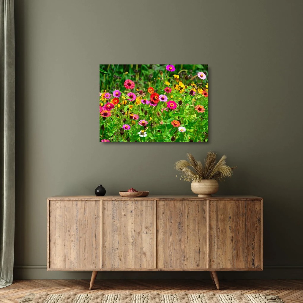 Tablou pe sticlă cu flori de luncă (70x50 cm)