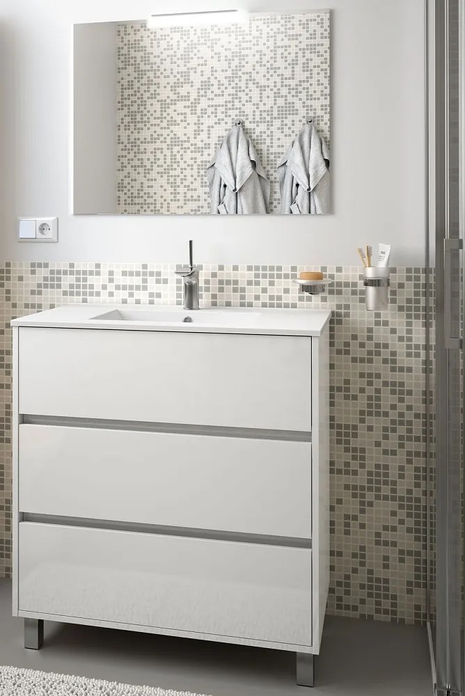 Set mobilier de baie, salgar, arenys, 81x46x81 cm, lavoar, oglinda, aplica, alb