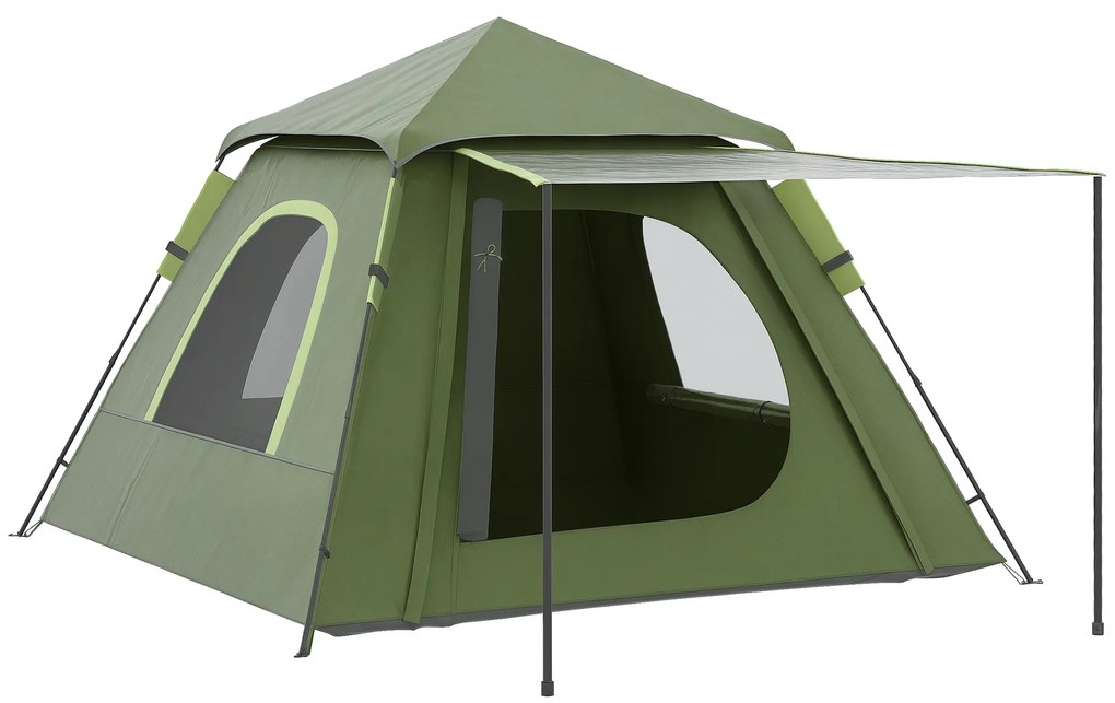 Outsunny Cort de Camping pentru 2-3 persoane cu Verandă, Ferestre și Ușă cu Fermoar, 210x210x150 cm, Verde | Aosom Romania