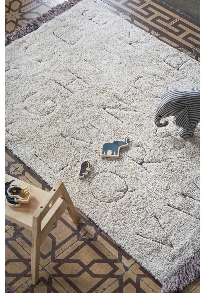 Covor pentru copii crem lavabil/țesut manual din bumbac 90x130 cm ABC – Lorena Canals