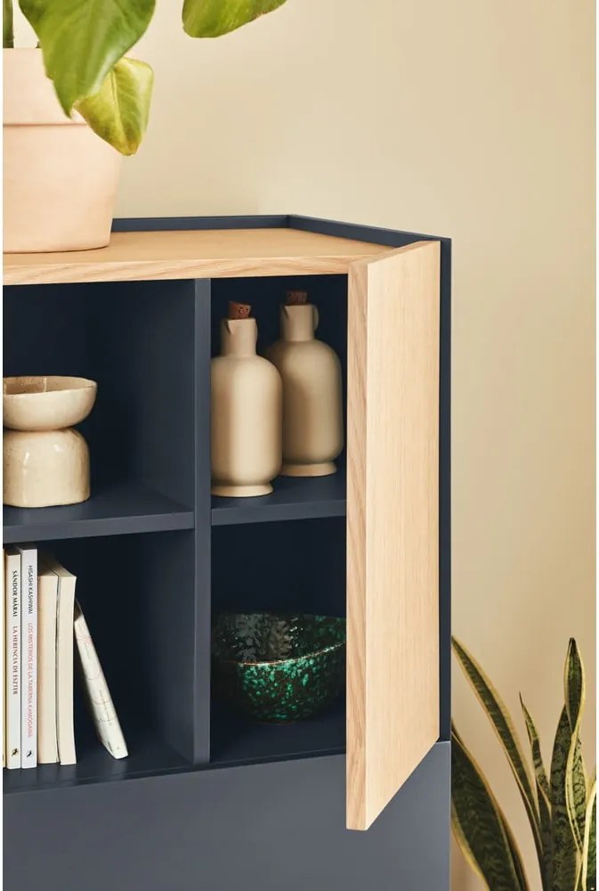 Comodă gri antracit-natural înaltă cu aspect de lemn de stejar 100x120 cm Otto – Teulat