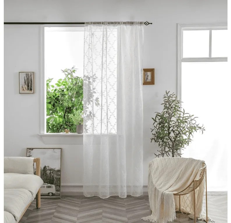 Perdea alba VINTORA cu model de frunze 140x250 cm Agatat: Inele metalice