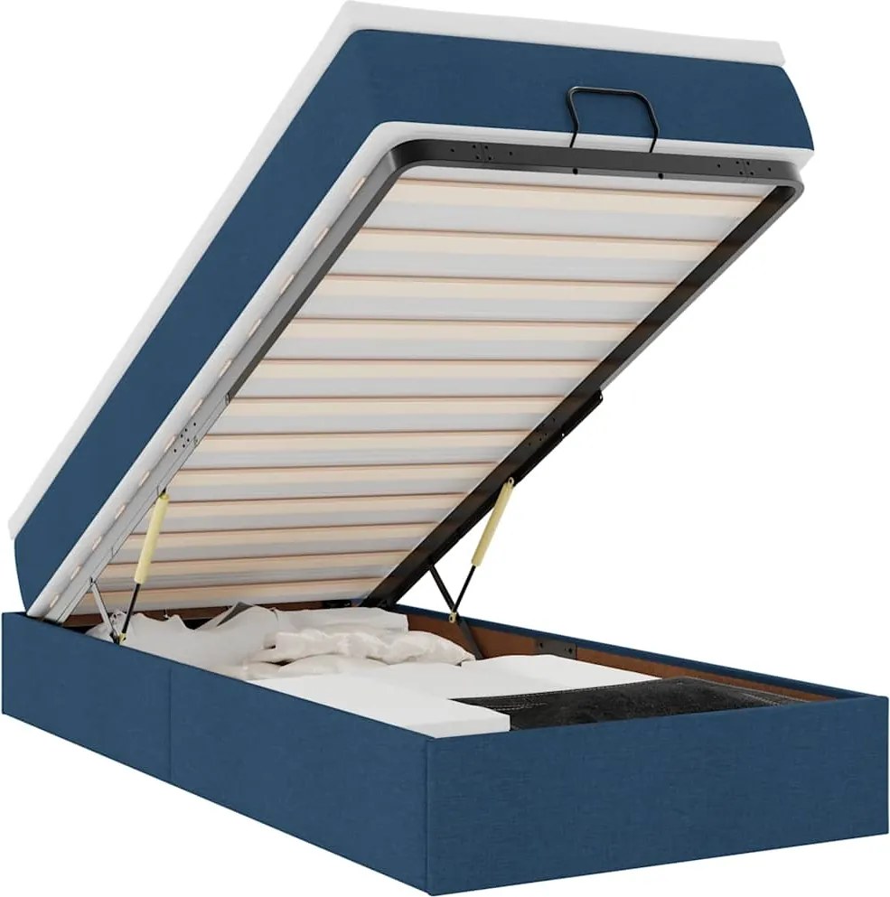 vidaXL Cadru de pat otoman cu saltea țesătură albastră 100x200cm