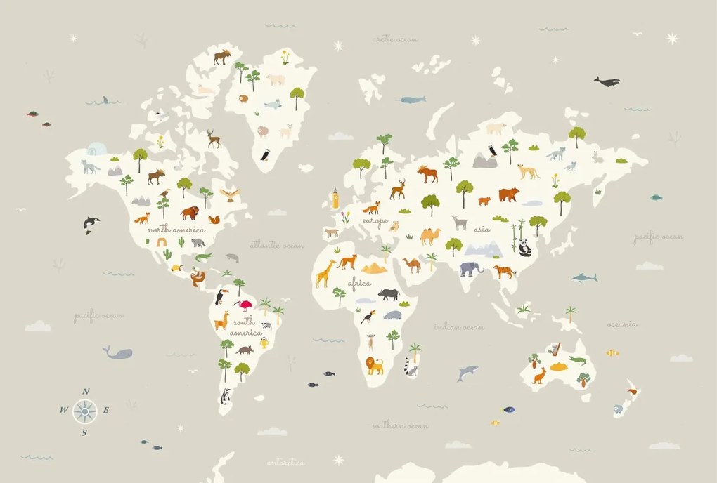 Tapet lavabil Animal Map, Cloud, Coordonne