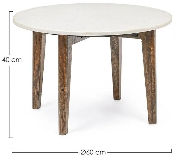 Masuta de cafea alb / maro, din marmura si lemn de mango, Ø 60 cm, Sylvester Bizzotto