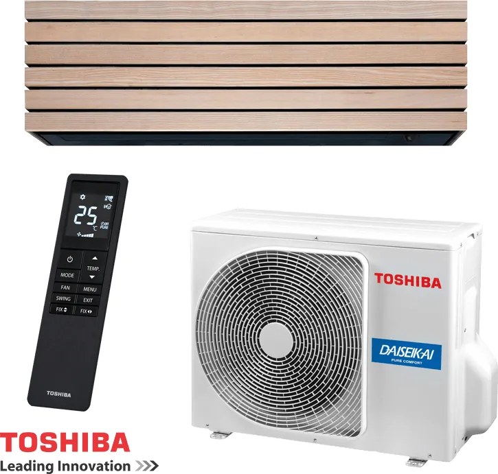 Aparat de aer conditionat Toshiba Super Daiseikai 10 WOOD RAS-B13S4KVDG-E / RAS-13S4AVPG-E, 13 000BTU, 25 m², A+++ / A+++, R-32, Alb