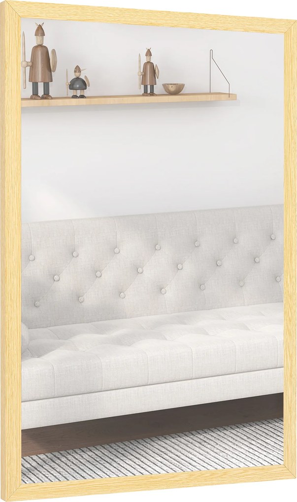 HOMCOM Oglindă murală rectangulară 60 x 40 cm, ramă din lemn natural, ideală pentru baie, living sau dormitor | Aosom Romania