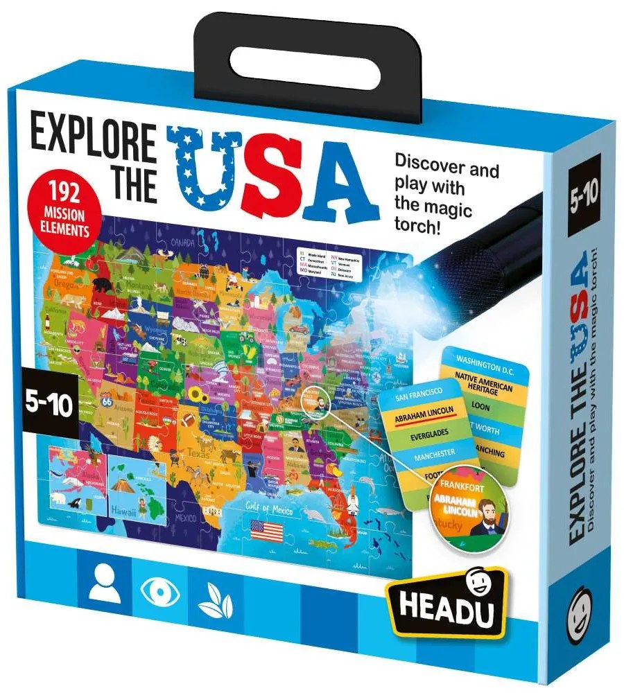 JOC STEM EXPLORATI STATELE UNITE ALE AMERICII CU LANTERNA INCLUSA 5-10 ANI - HEADU (HE57939)