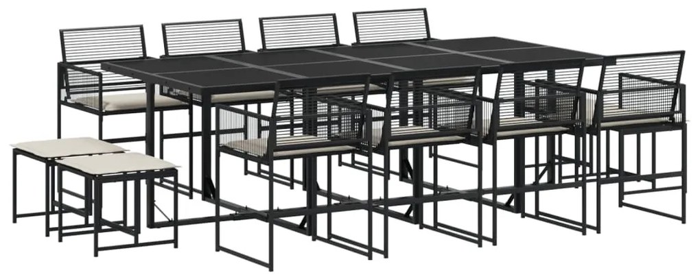 3295030 vidaXL Set mobilier de grădină cu perne, 13 piese, negru, poliratan