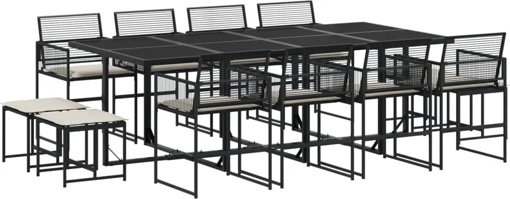 vidaXL Set mobilier de grădină cu perne, 13 piese, negru, poliratan