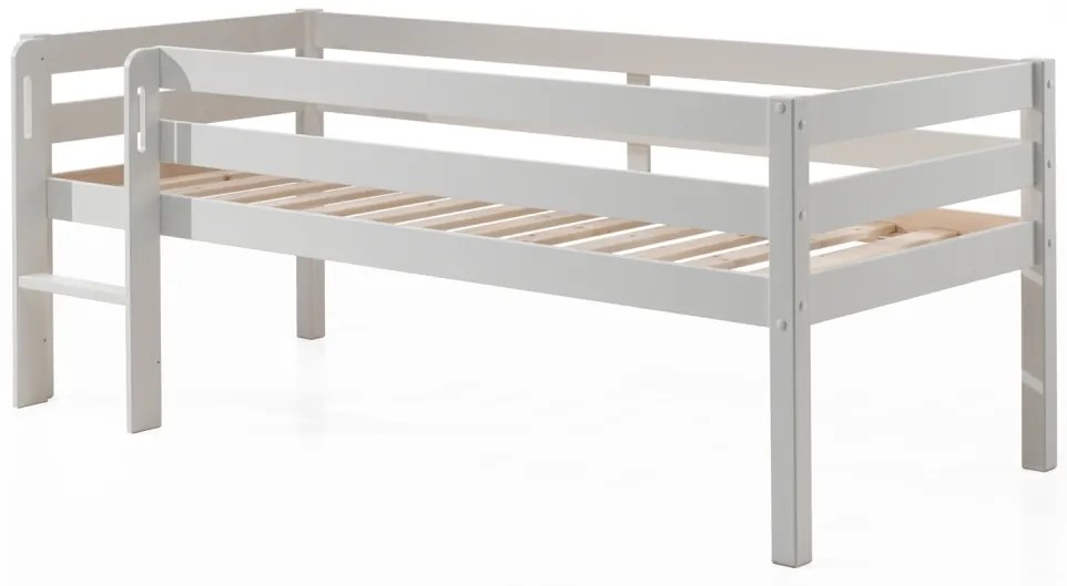 Dormitor Pino ALB 90x200 cm – Liniște și ordine în camera copilului tău | Set cu scară + 3 sertare | Gama PINO