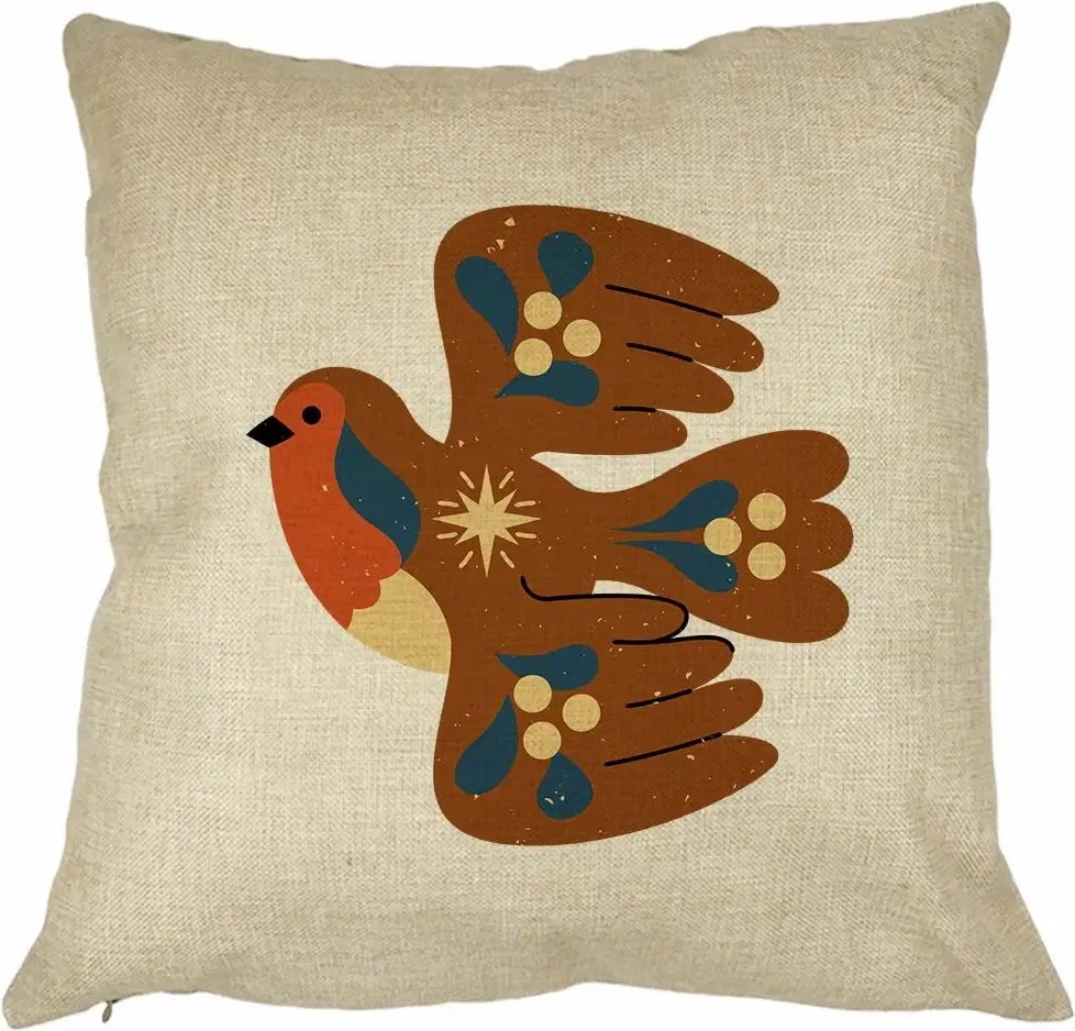 Perna Decorativa Patrata Pasare, 40x40 cm, Crem, Husa Detasabila, Perna Inclusa, BEKZ®