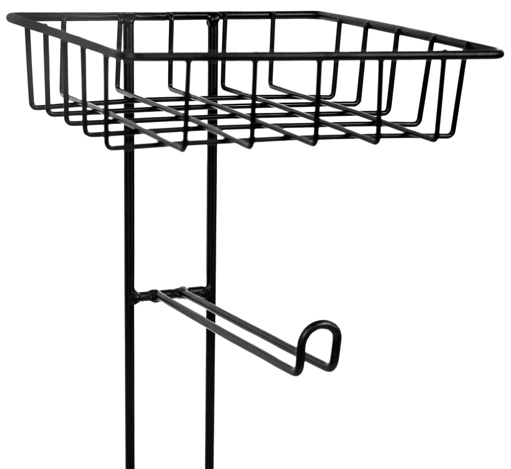 Suport hârtie igienică cu raft, metal/negru, MERDO