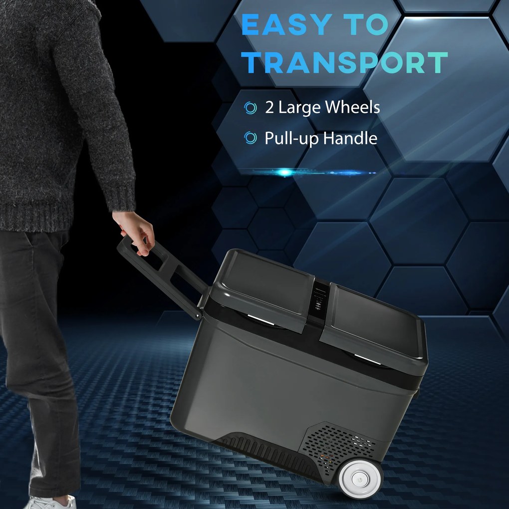 Outsunny Frigider Portabil Electric 35L cu Maner Telescopic și Roți, Ideal pentru Călătorii și Camping | Aosom Romania