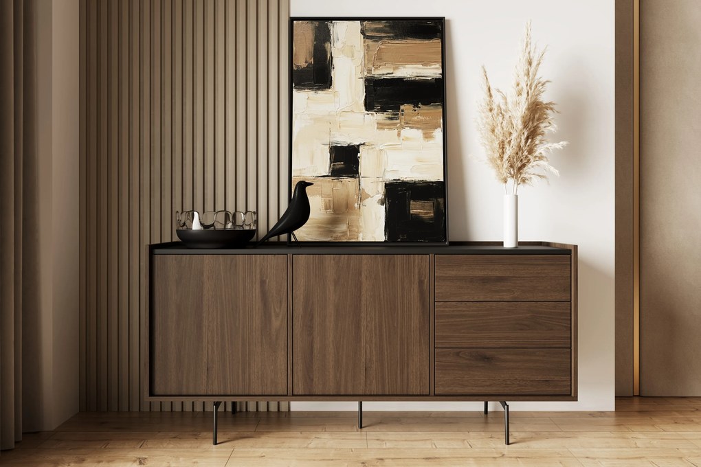 Comodă Zenar 170 cm cu sertare - nuc elegant / negru