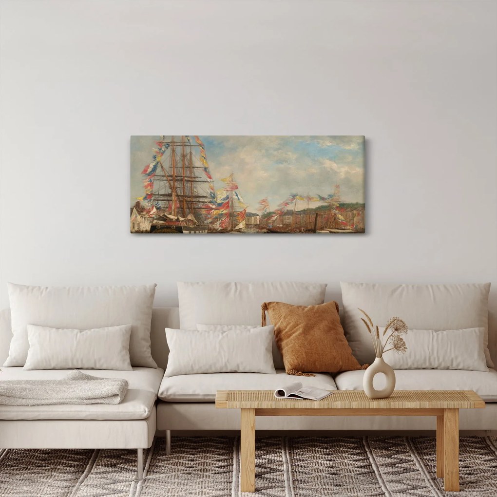 Tablou - Eugène Boudin, Festival in the Harbor of Honfleur, reproducere (120x50 cm)