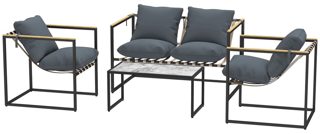 Outsunny set mobilier grădină 4 piese, 2 fotolii, canapea 2 persoane, masă, perne incluse, gri | Aosom Romania