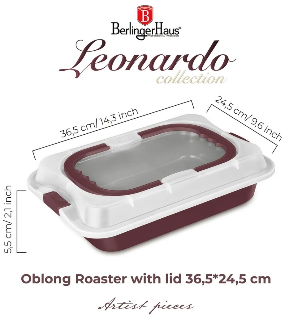 Tava cu capac plastic Leonardo Berlinger Haus BH 8636, visiniu mat