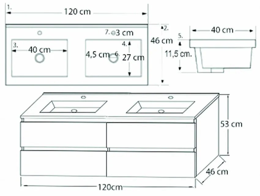 Mobilier de baie Porto 120 cu bază și lavoar în culoarea stejarului rustic antracit