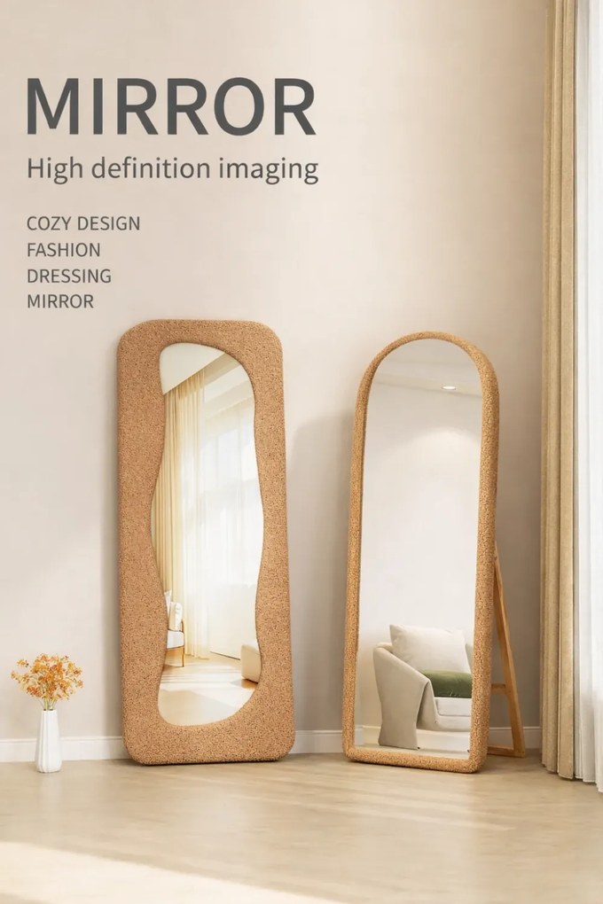 Oglindă decorativa - Montare podea, perete sau montare independenta, cu rama pluș și picior de susținere, 160x60 cm