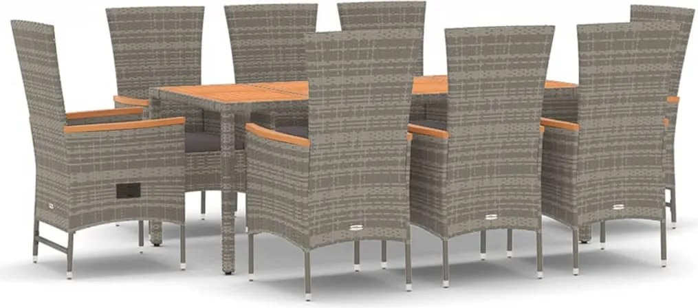 vidaXL Set mobilier grădină cu perne, 9 piese, gri, poliratan