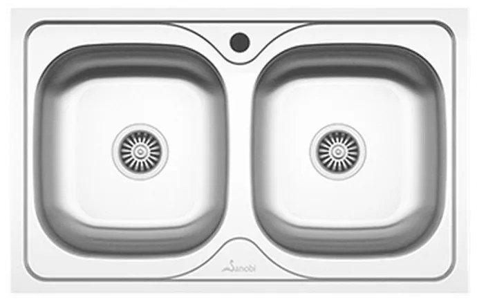 Chiuveta Sanobi, 2 Cuve universale, Inox lucios, pe blat, 80 x 50 cm
