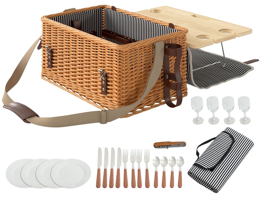 Outsunny Coș Picnic Răchită Bej cu Set | Aosom Romania