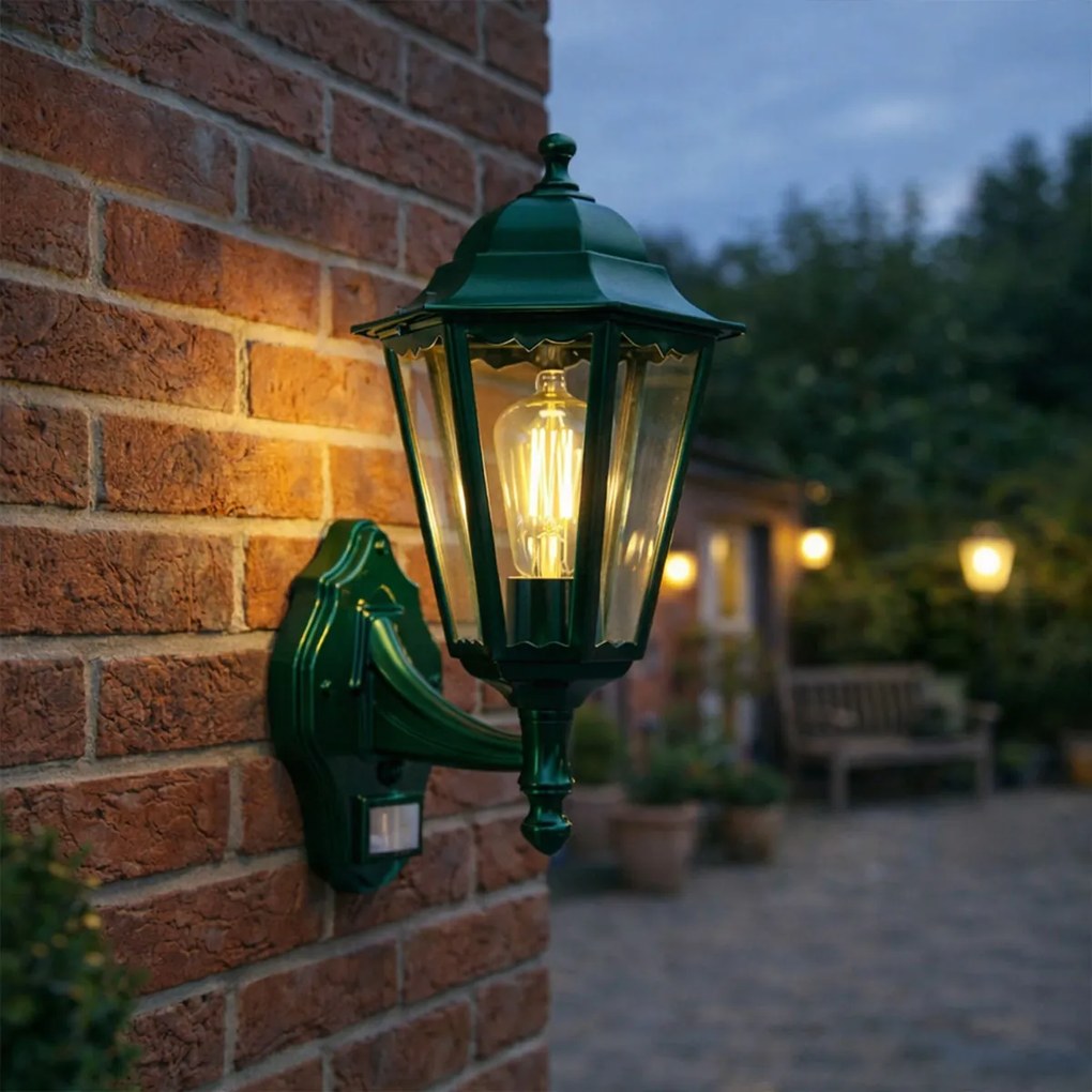 Lanterna de perete de exterior verde inchis cu senzor de miscare IP44 - New Orleans sus