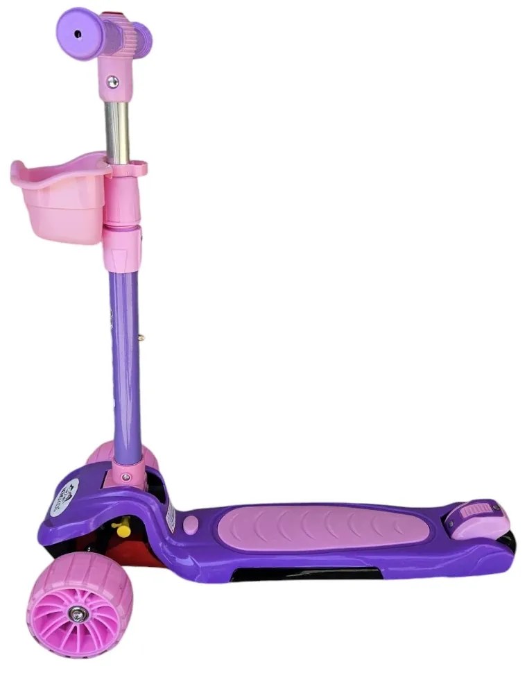 Trotineta copii cu roti luminoase din silicon NOVOKIDS™ Mini Scooter 6160, Cu melodii si lumini, 3 roti, Pliabila, Maner reglabil pe inaltime, Maxim