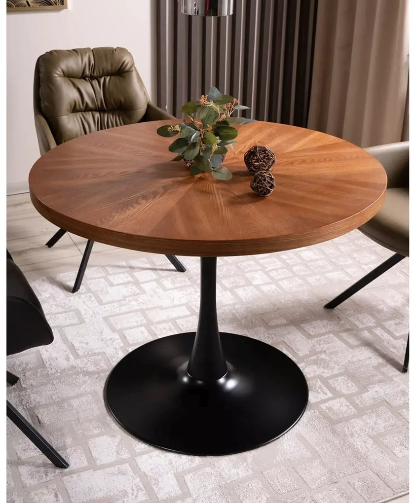 Masa rotunda de dining AMADEO 100x100 cm, decor nuc