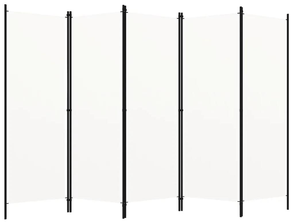 Paravan de cameră cu 5 panouri, alb crem, 250 x 180 cm