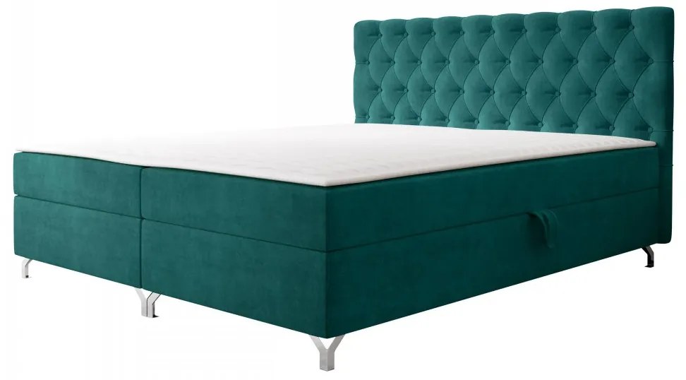 Pat matrimonial 200 cm Jenaks 2 (Verde închis) (cu somieră și saltea) (cu sp. depozitare). 1104462