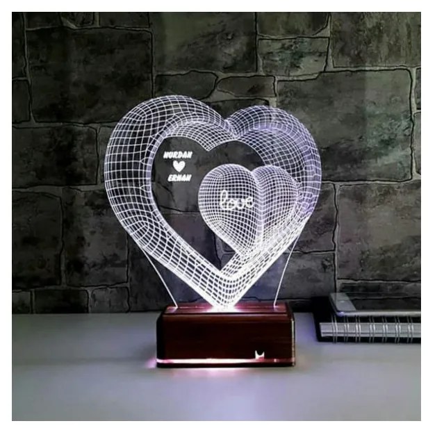 Lampa 3D LED - 2 Inimi -alba