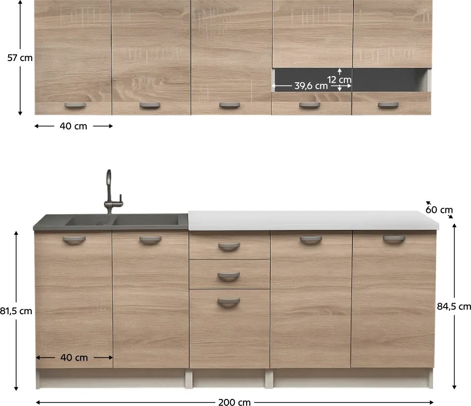 Mobilier de bucătărie, 2 m, stejar sonoma/alb, ANITA NEW