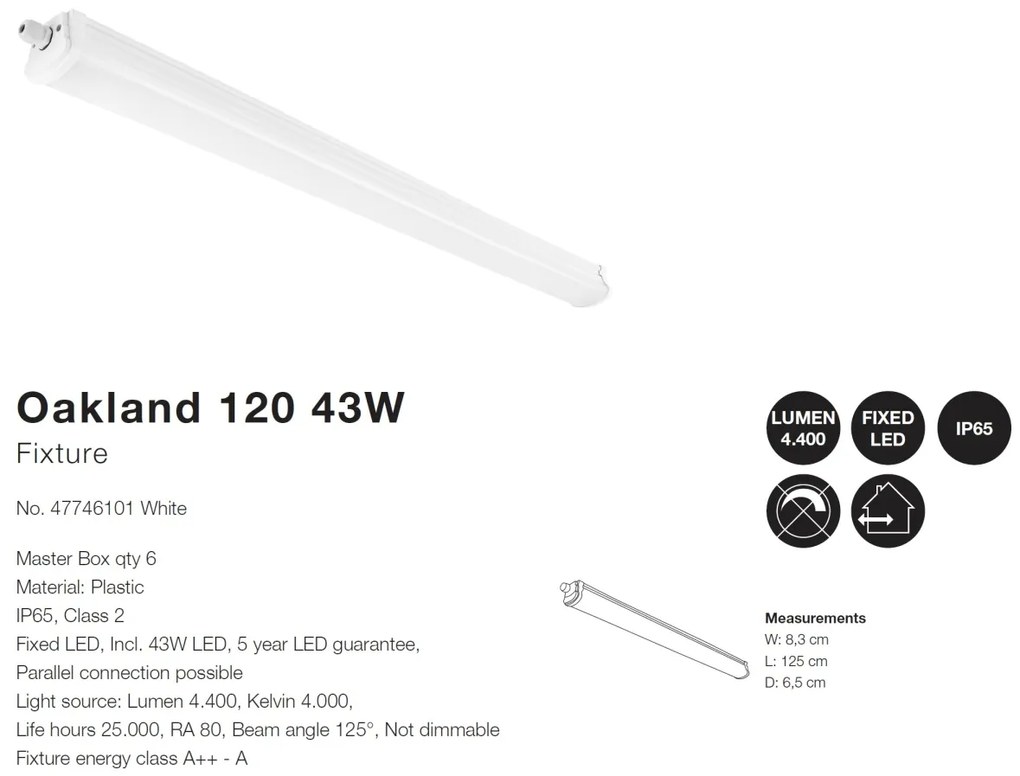 Aplica LED slim design liniar IP65 Oakland 120 43W 47746101 NL