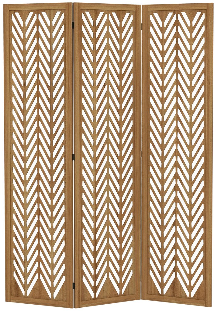 HOMCOM Paravent din lemn cu modele perforate, divizor de cameră interior pliabil cu 3 panouri din lemn 120 x 170 cm natural | Aosom Romania