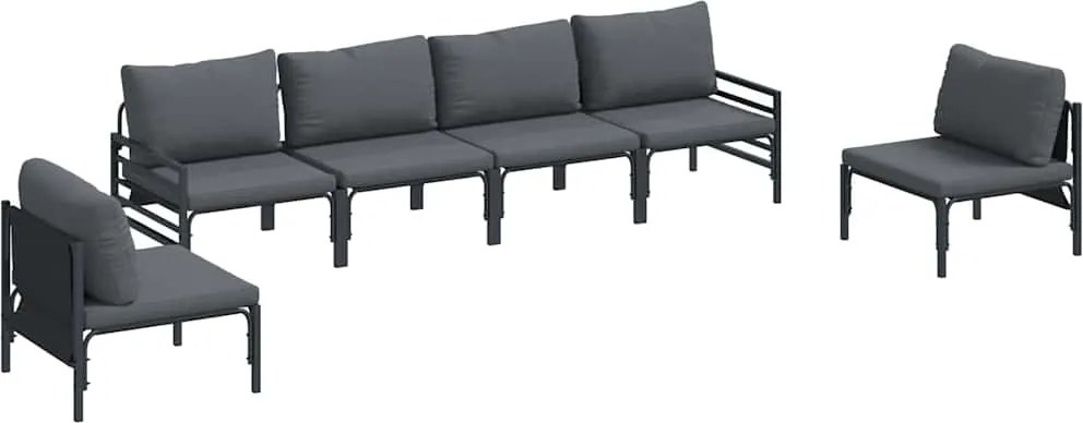 vidaXL Set de canapele pentru grădină cu pernă 6 pcs Negru Oțel