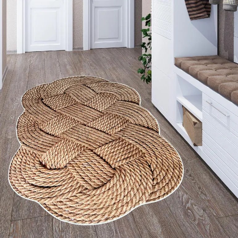 Covor camera antiderapant, bej, efect impletit