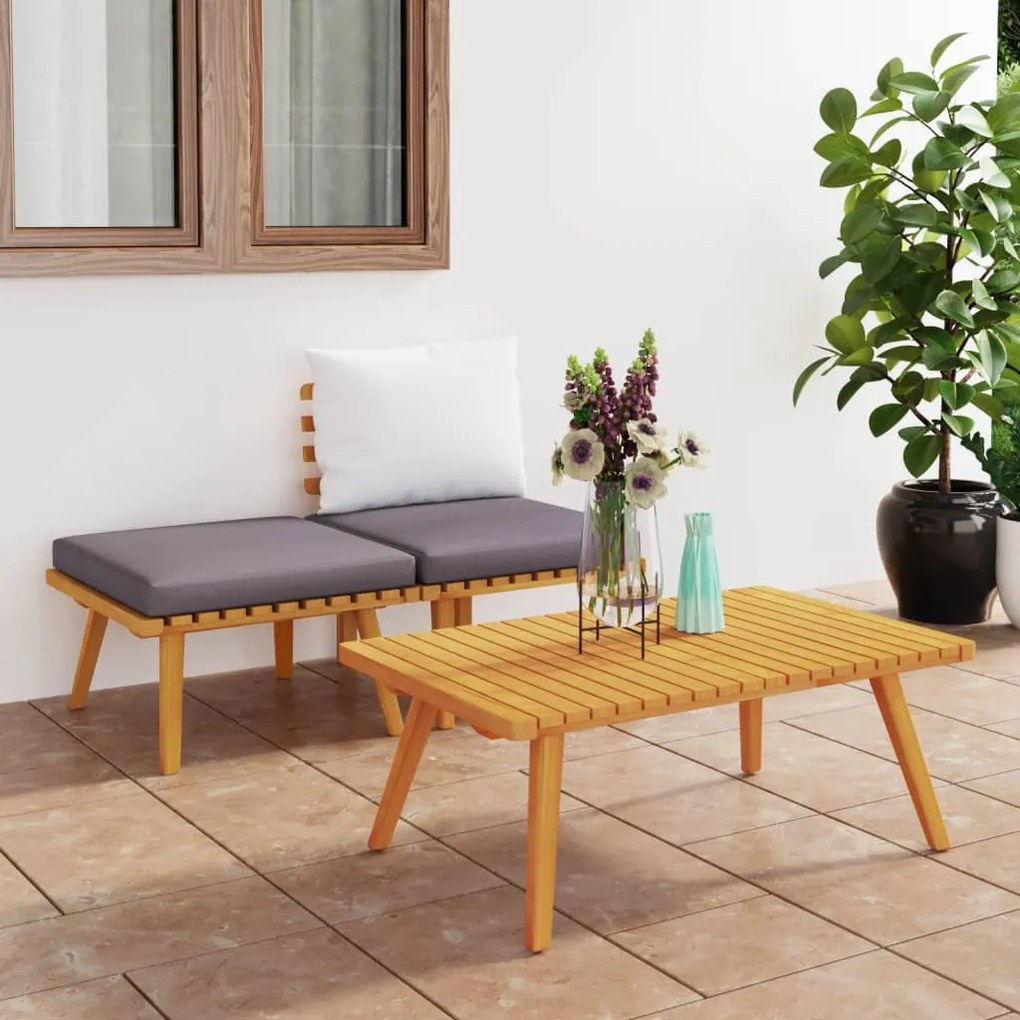 vidaXL Set mobilier de grădină cu perne, 3 piese, lemn masiv acacia