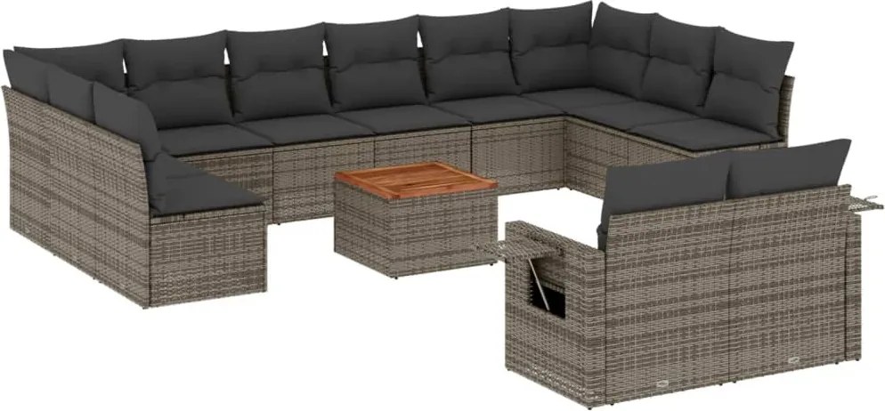 vidaXL Set mobilier de grădină cu perne, 13 piese, gri, poliratan