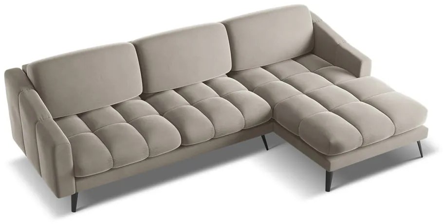 Colțar bej cu tapițerie din catifea (cu colț pe partea dreaptă) Nalu – Makamii